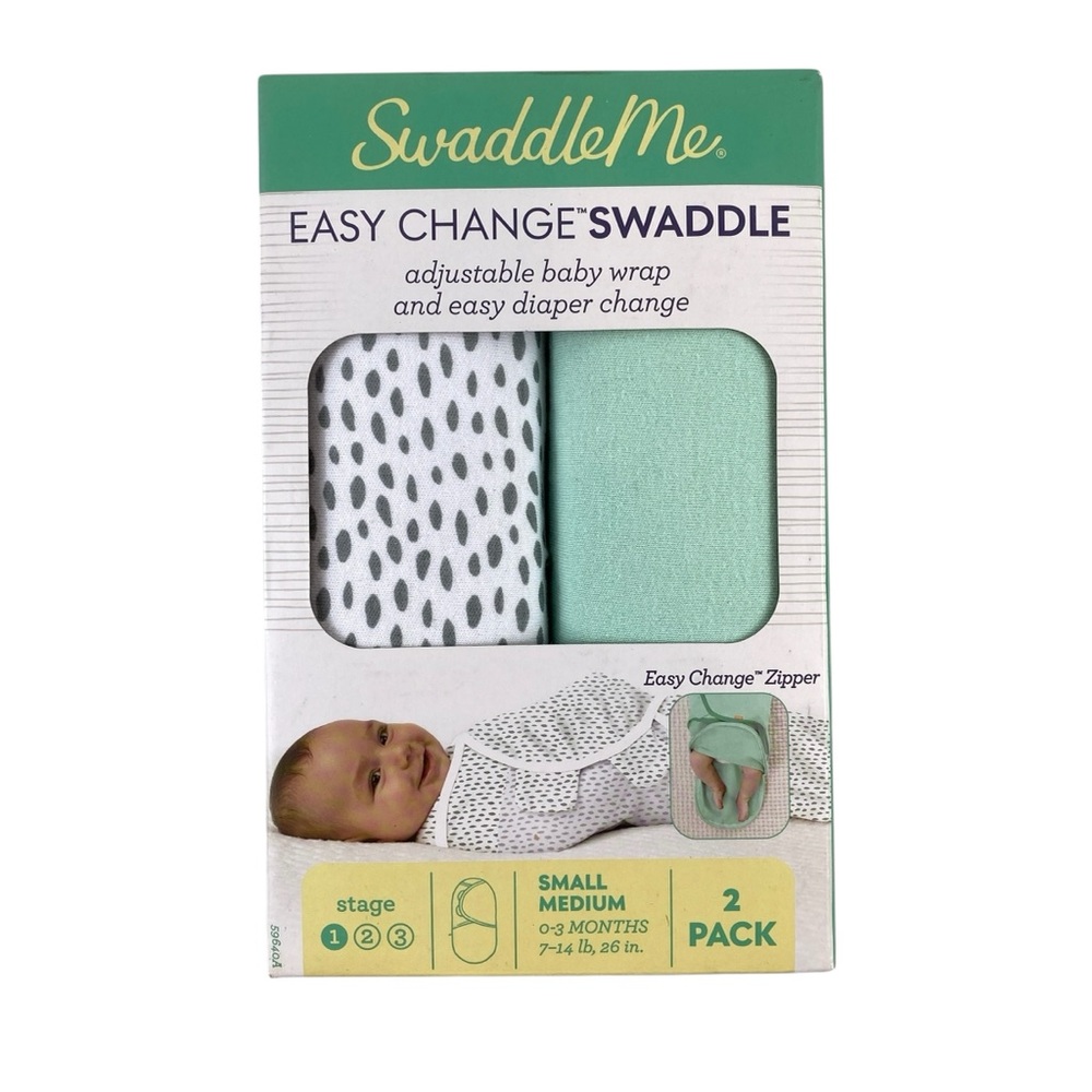 SwaddleMe Easy Change Diaper Covers - Solid Mint and Patterned Gray 2-pack NIB
